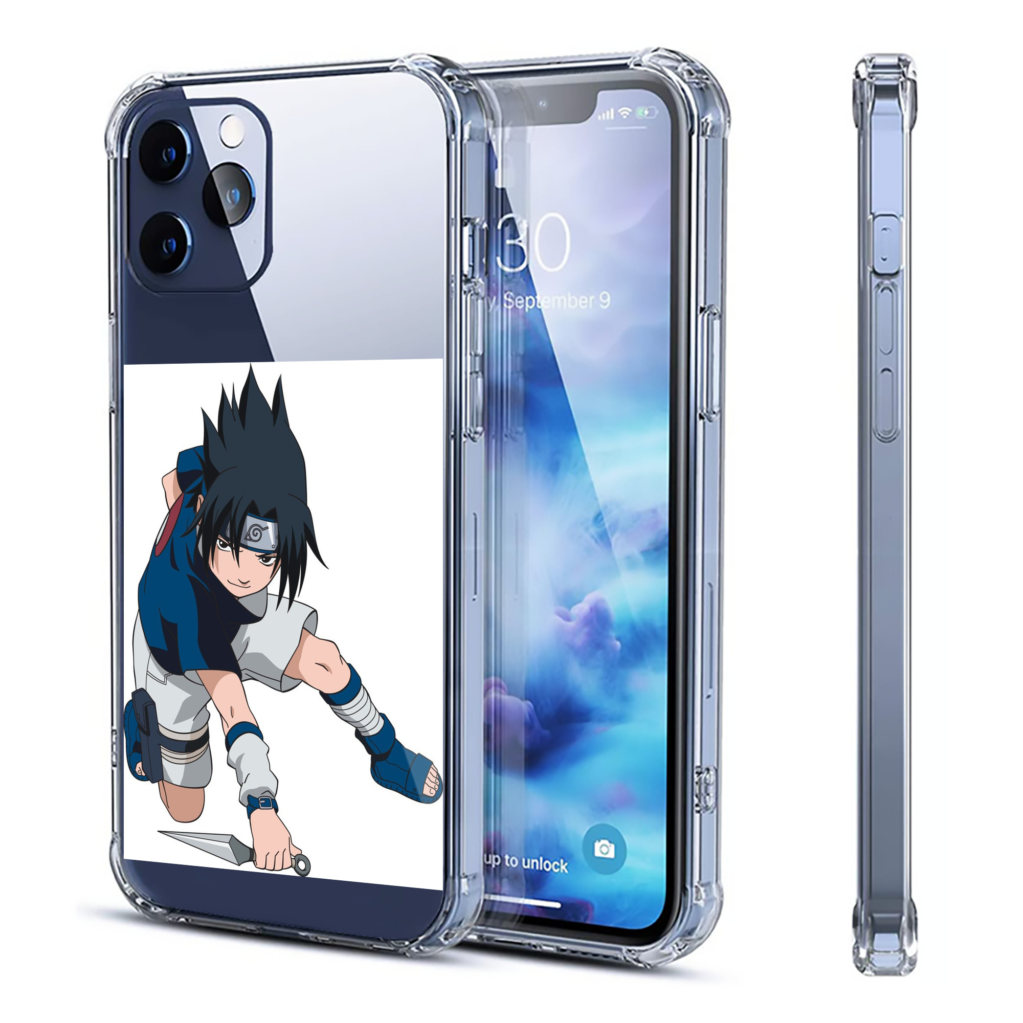 （画像用） NARUTO -ナルト- うちは サスケ Uchiha Sasuke 【iPhone 12シリーズ対応】透明スマホケース（クリアソフトケース）